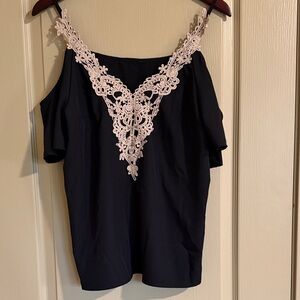 NEW Elegant Black Lace Trim Women's Top
